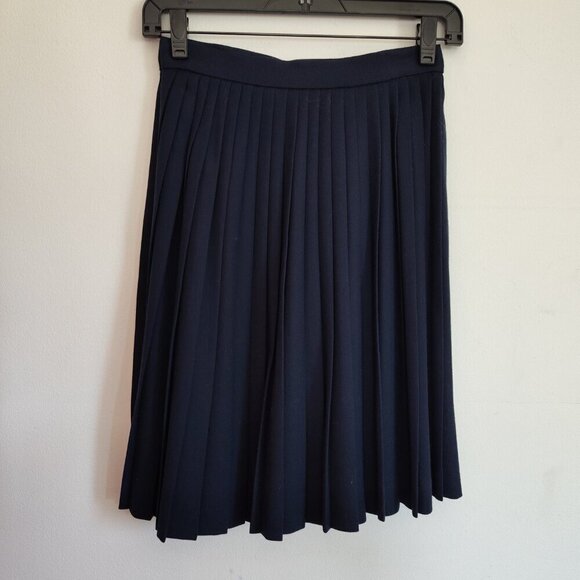 Ladies Petite SZ 2P Anne Klein Navy Knife-Pleat Wool Skirt - Picture 2 of 3